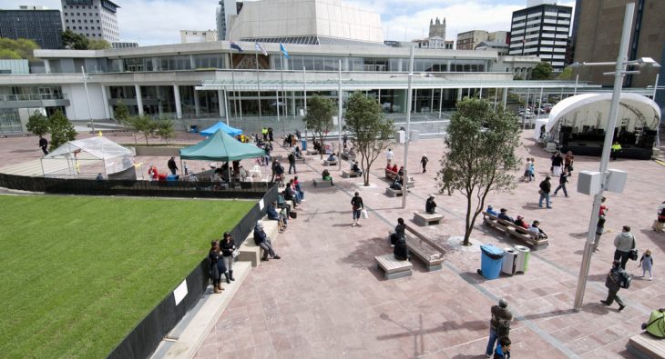 Arial shot of Aotea Squarewith people